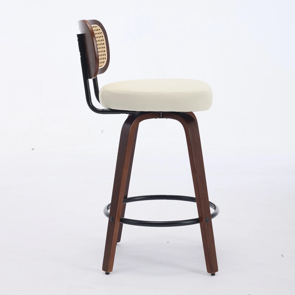 Set 3 Sgabelli da Bar ¨C MINIMAL ¨C Rattan, Seduta Imbottita, Girevoli, Noce/Beige, 26''