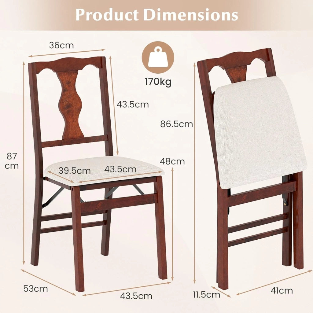 Set 2 Sedie da Pranzo Pieghevoli Imbottite, Struttura in Legno di Gomma, Rivestimento in Lino, Portata 160 kg, Salvaspazio per Cucina e Sala da Pranzo