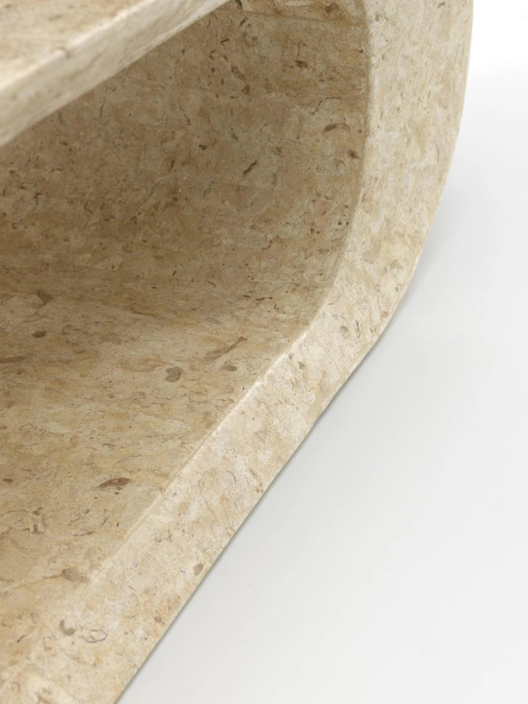 Tavolino Sandu da soggiorno in pietra fossile White Agata con struttura in compensato marino rinforzato - Design elegante beige 120cm