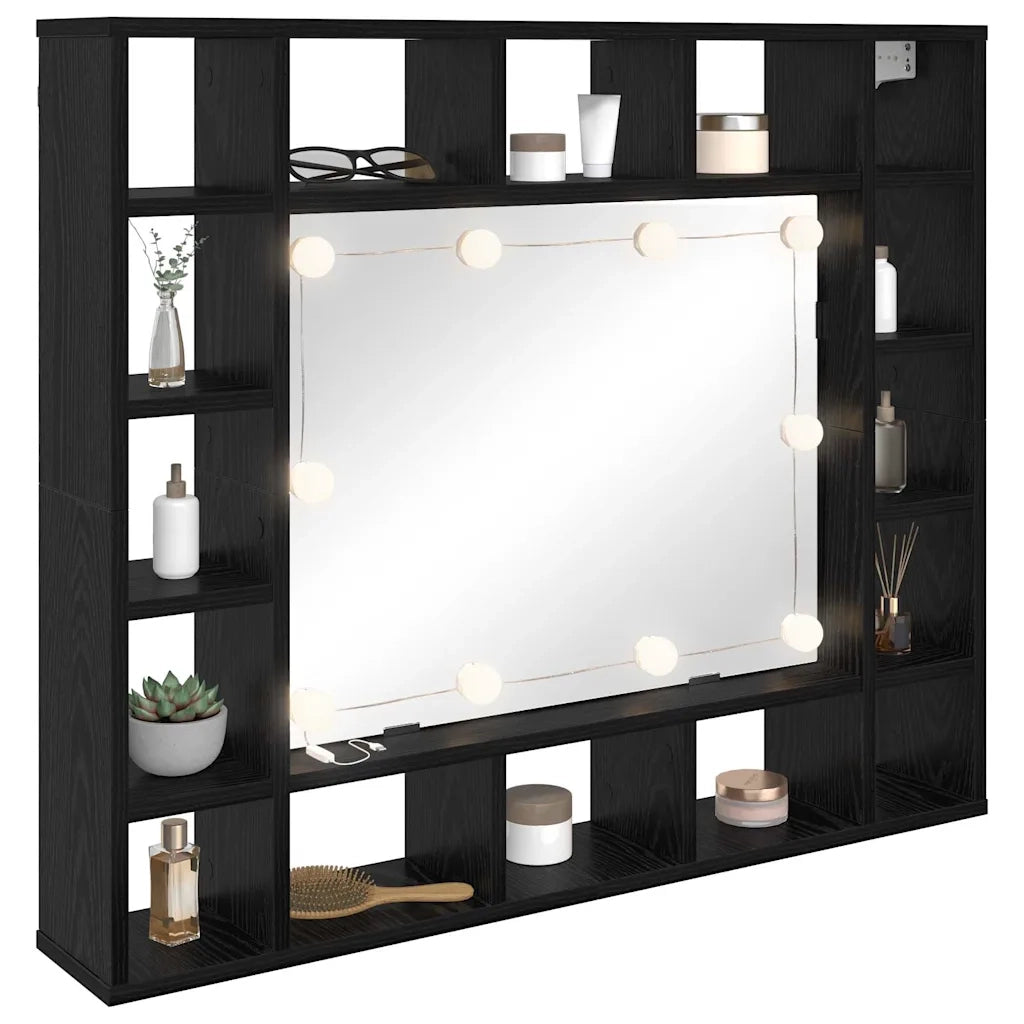 Mobiletto per specchio-Mensola con Specchio Rovere Nero 91 x 15 x 76,5 cm