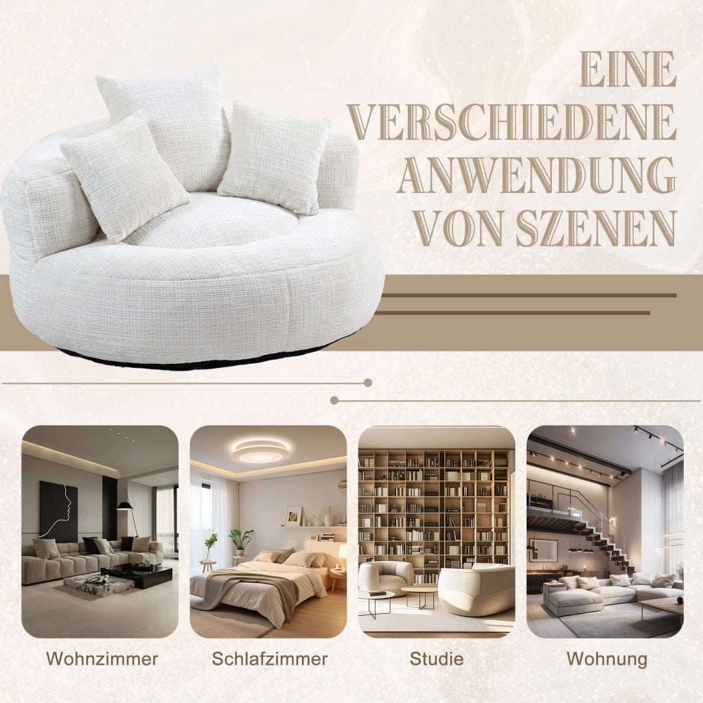 Poltrona da Pavimento Lounge con Schienale Alto e Braccioli Design Ergonomico in Ciniglia Beige 108 × 108 × 52 cm