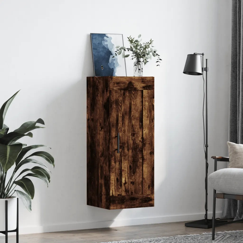 Armadietto a Muro | Mobile a Parete Rovere Fumo 34,5x34x90 cm in Legno Multistrato