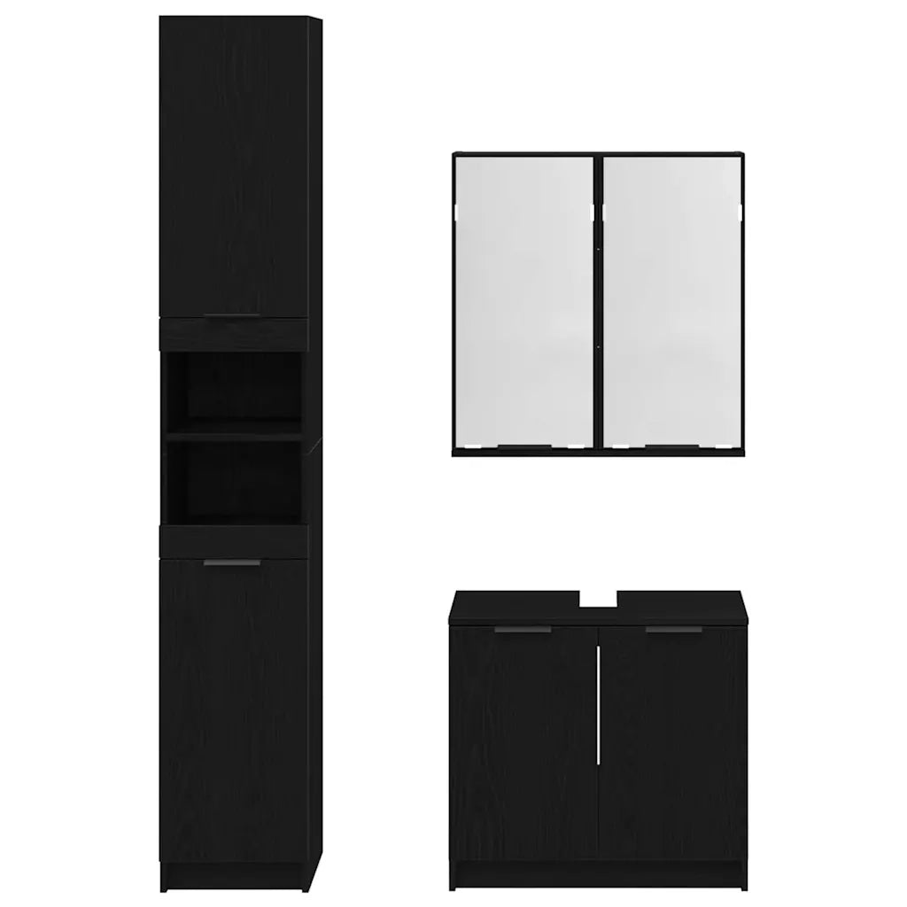 Set di Armadi da Bagno 3 pcs Rovere Nero Legno multistrato
