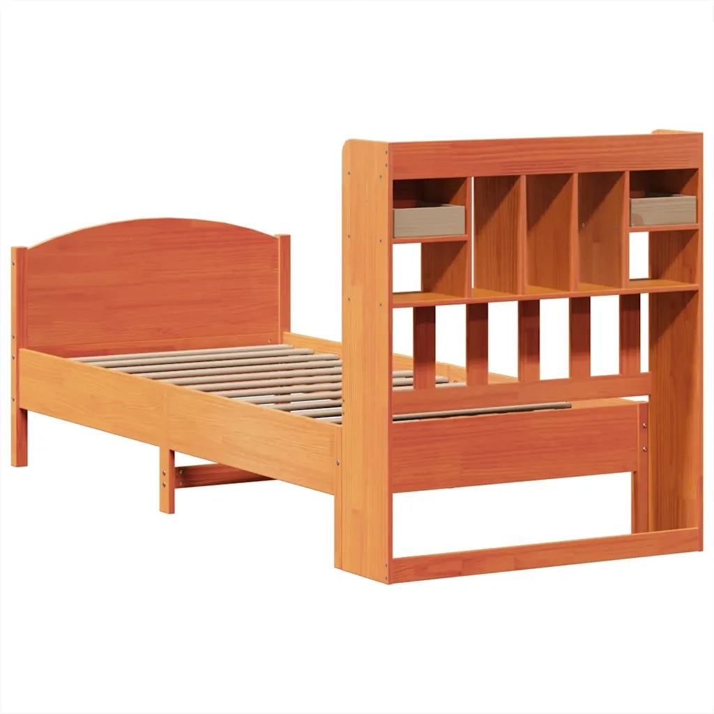 Letto Libreria senza Materasso Marrone Cera 100x200 cm in Pino 3323160