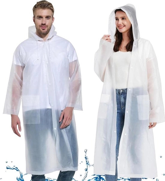 Regenponcho Waterdicht - 2 Stuks Herbruikbare Regencape - Capo Impermeabile Leggero - Grande Cappuccio - Tas Utile - Lunghezza del Cappuccio 79 cm