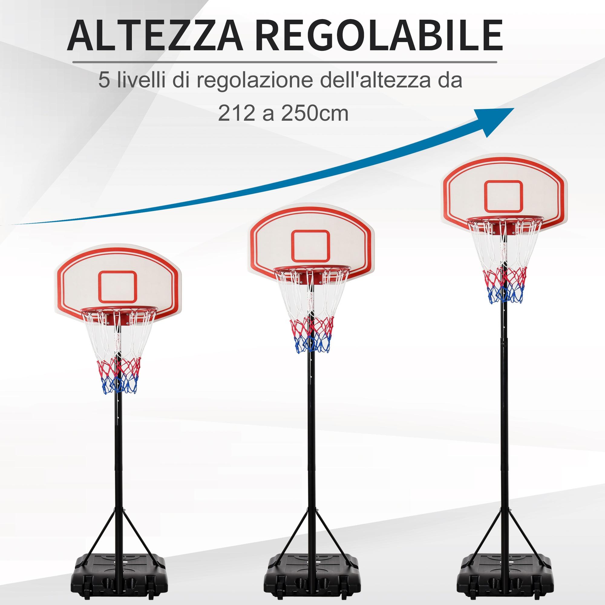 Canestro da Basket da Esterno Altezza Regolabile 175-215 cm in Metallo con Ruote Nero