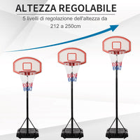 Canestro da Basket da Esterno Altezza Regolabile 175-215 cm in Metallo con Ruote Nero
