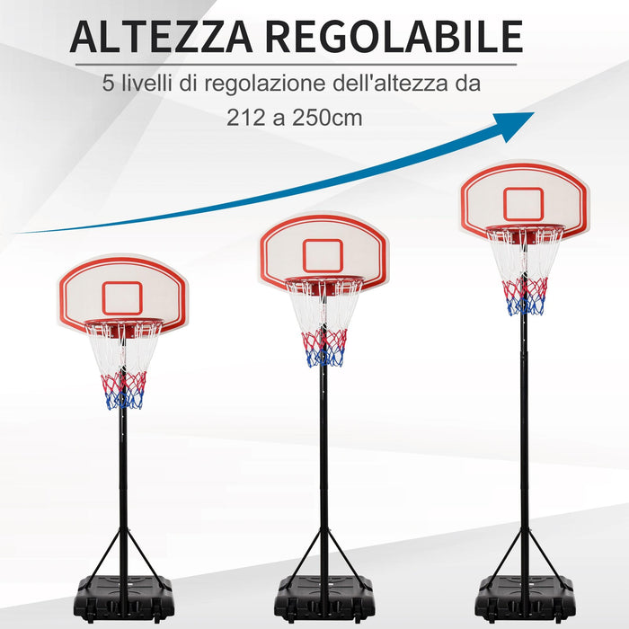 Canestro da Basket da Esterno Altezza Regolabile 175-215 cm in Metallo con Ruote Nero