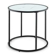 Tavolino rotondo 50 x 50 x 50 cm in vetro temperato effetto marmo dal design moderno ed elegante in metallo bianco e nero 20_0014072