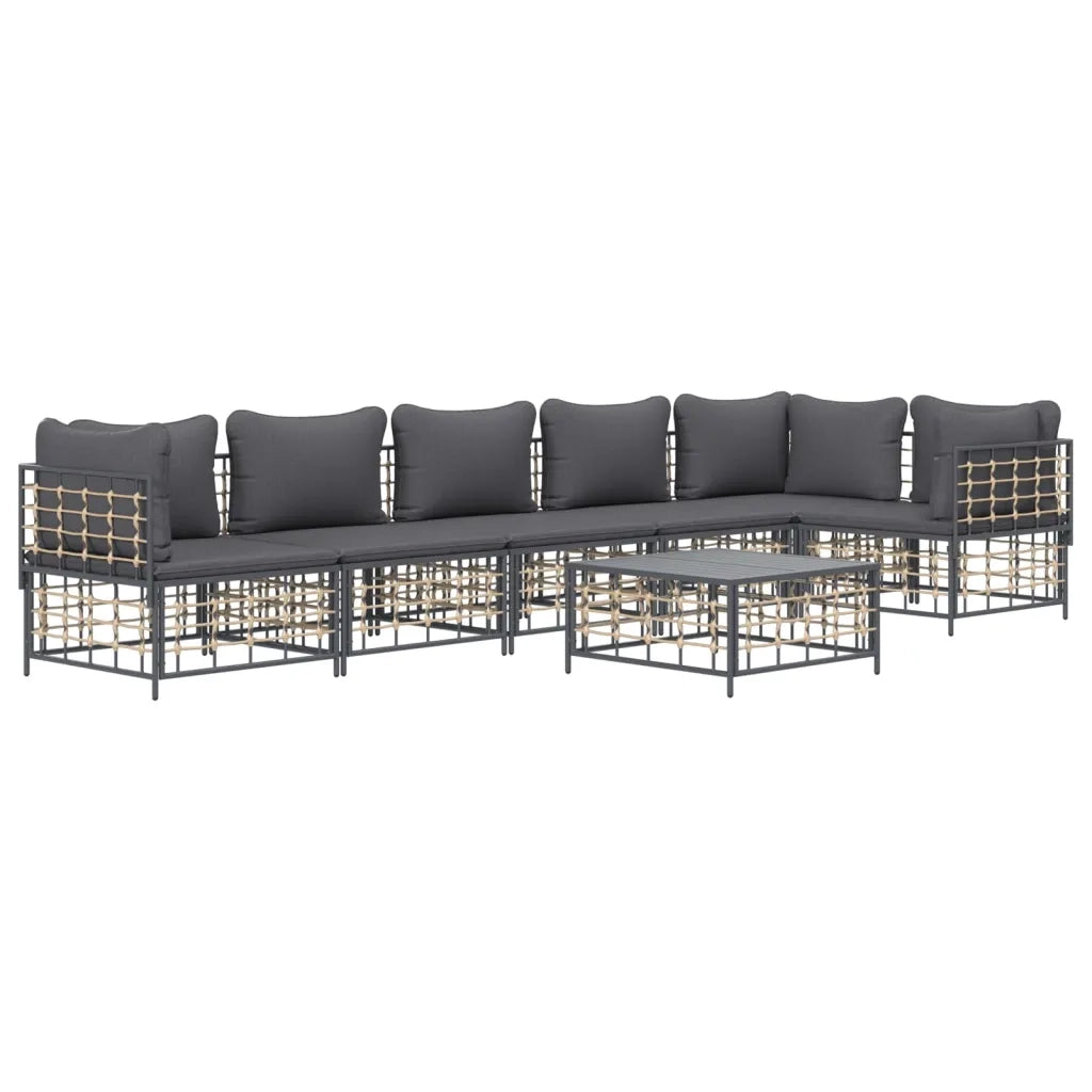 Set Divani da Giardino 7 pz con Cuscini Antracite in Polyrattan 3186757