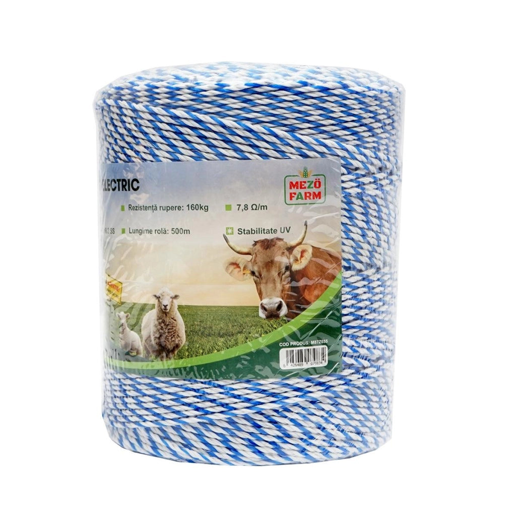 Filo per recinto elettrico, Lunghezza 500 mt, Ø 3mm. 3x0.2mm. SS, 7,8 Ohm/m, Colore Bianco/Blu, recinzioni elettriche MEZOFARM
