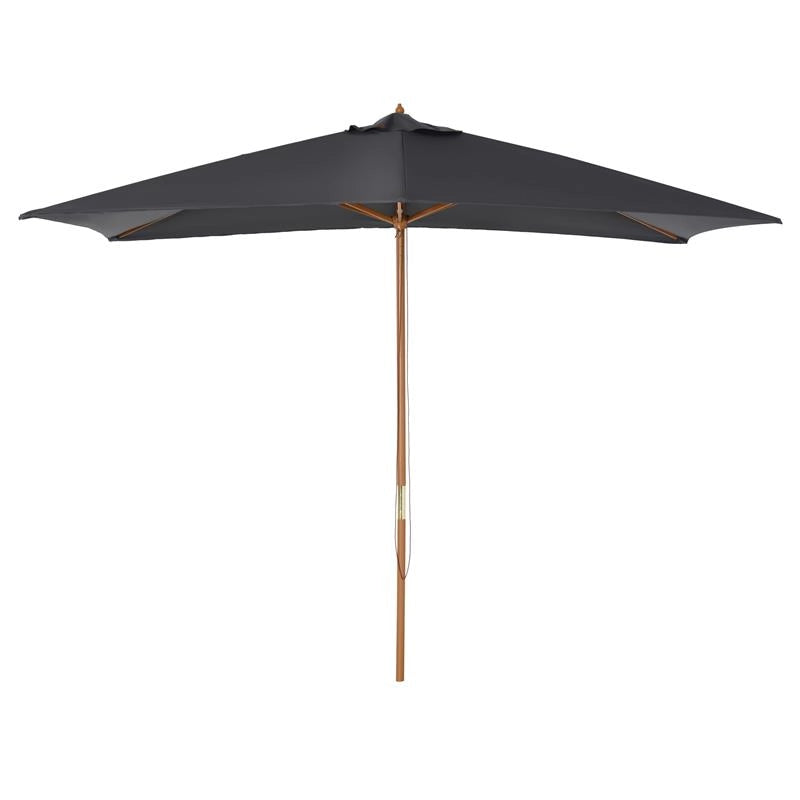 OMBRELLONE DA GIARDINO 2X3M IN LEGNO E BAMBÙ CON 8 STECCHE E COPERTURA IN POLIESTERE GRIGIO SCURO