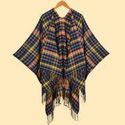 Sciarpe e scialli da donna, in stile europeo e americano, con nappe colorate, a quadri e con spacchi.