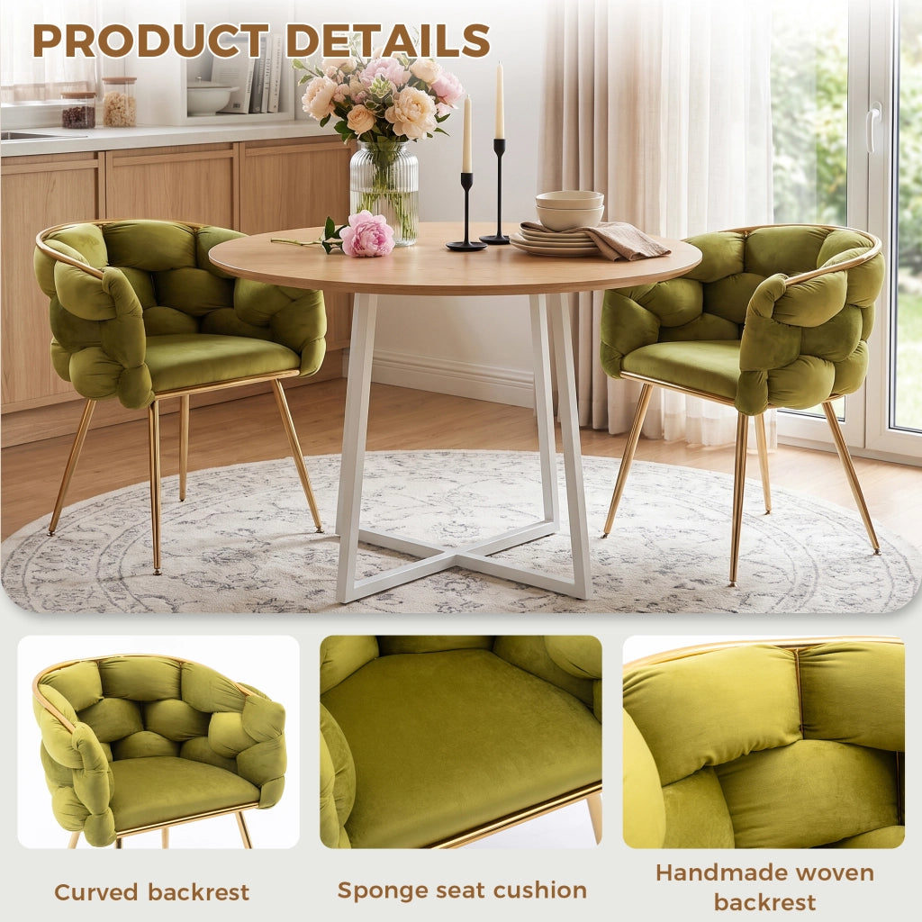 SEDIA moderna in velluto, Set da 2 pezzi, colore oliva, struttura in metallo