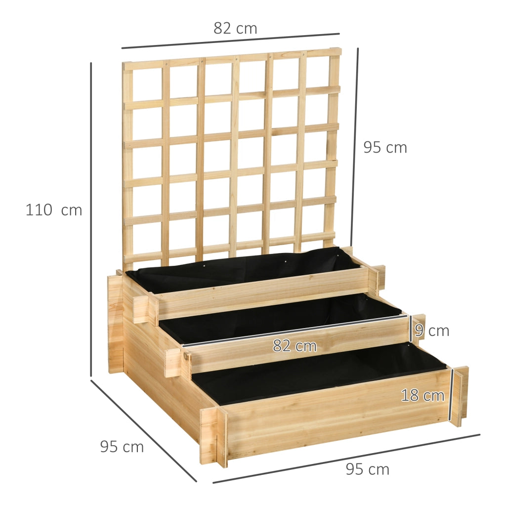 Letto da giardino rialzato a 3 livelli con griglia ¨C zephmum ¨C legno naturale