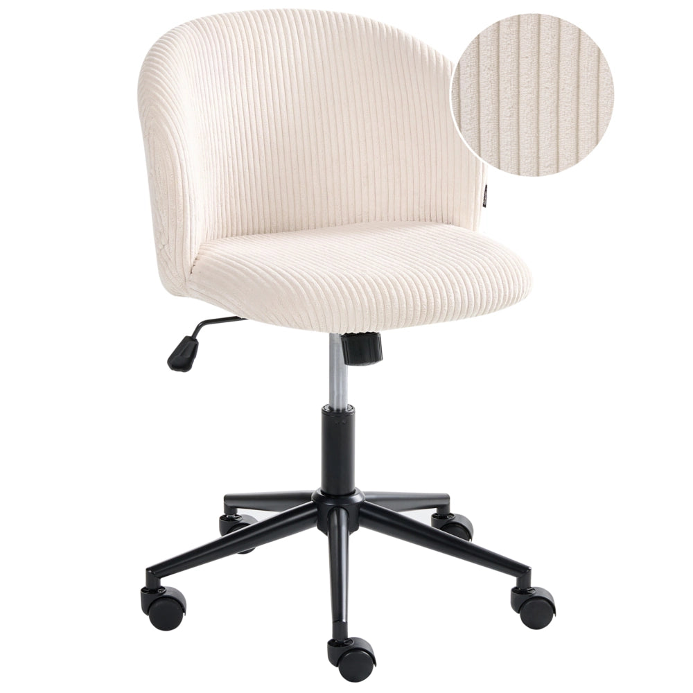 Sedia da ufficio Seduta e schienale in velluto a coste bianco sporco Sedia da scrivania girevole per computer Altezza regolabile Moderna per l'home office