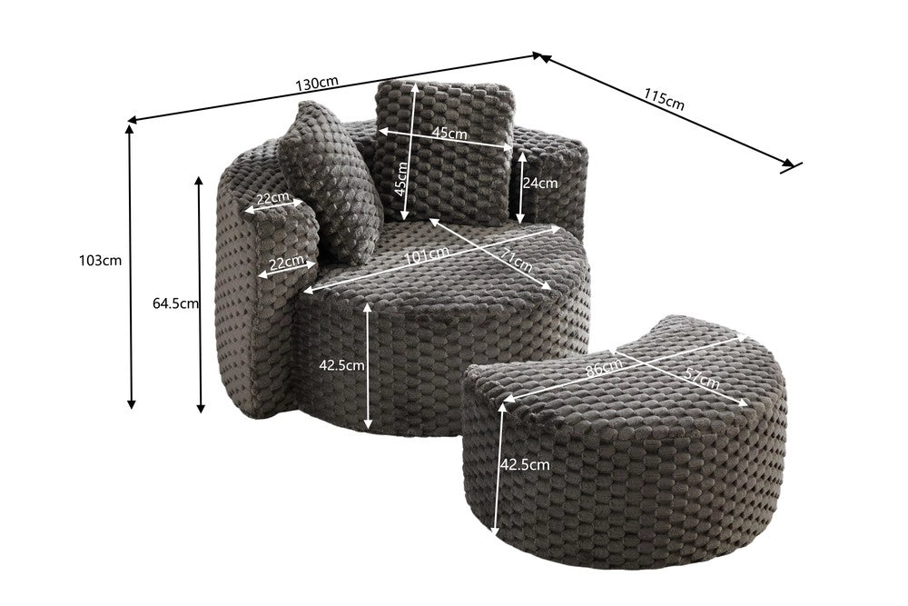 Poltrona singola con pouf - Zephmum- 130¡Á115¡Á103 cm - Grigio scuro - Sedia letto, senza montaggio