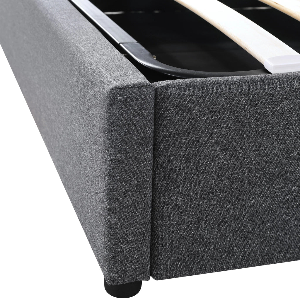 Letti contenitori 140x200 cm con LED e USB; contenitore testiera; lino; grigio (Senza materasso)