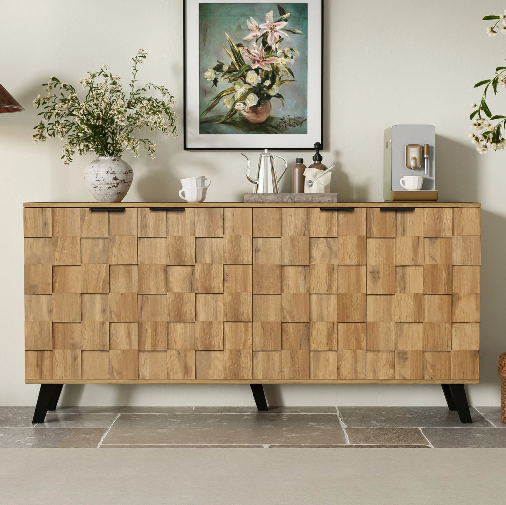 Credenza moderna 4 ante in legno con ripiani regolabili 160,5x35,5x78 cm
