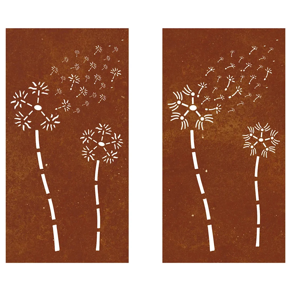 Decorazioni Muro da Giardino 2pz 105x55 cm Fiore Acciaio Corten 824489