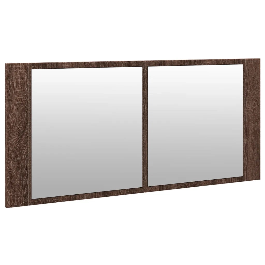 Armadietto Specchio con LED da Bagno-Mobile bagno con specchio Rovere Marrone 100x12x45cm