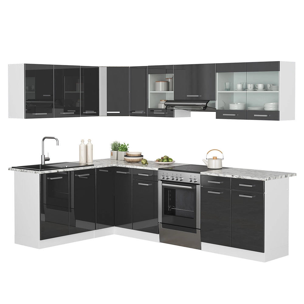 Vicco Cucina ad angolo Bianco/antracite lucido 267 x 167 cm , PL Marmo con striscia LED