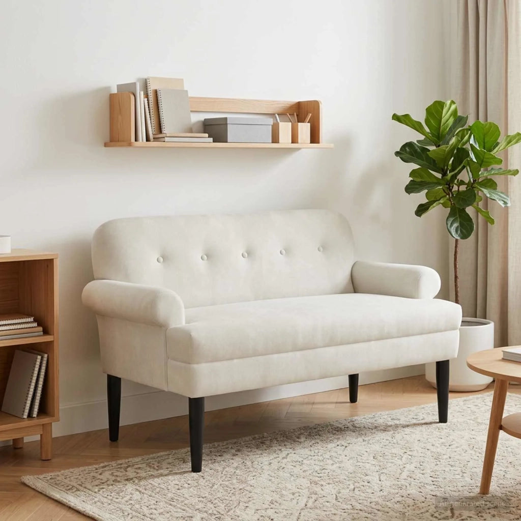Loveseat con bottoni imbottiti Crema 120 x 66 x 78 cm Velluto 42041836