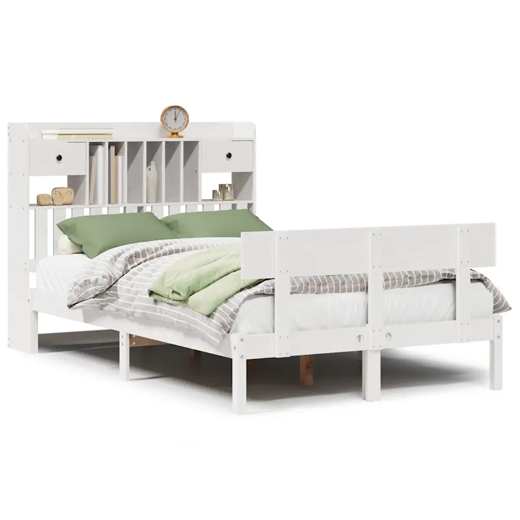Letto Libreria senza Materasso Bianco 135x190 cm Legno di Pino