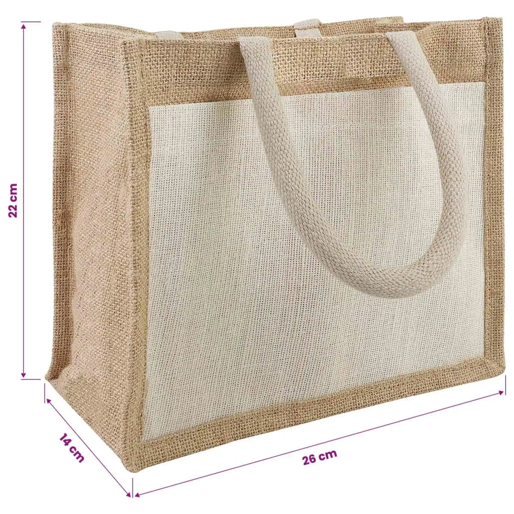 Borse in juta con tasca 10 Naturale e Bianco 26 x 22 x 14 cm 42012289