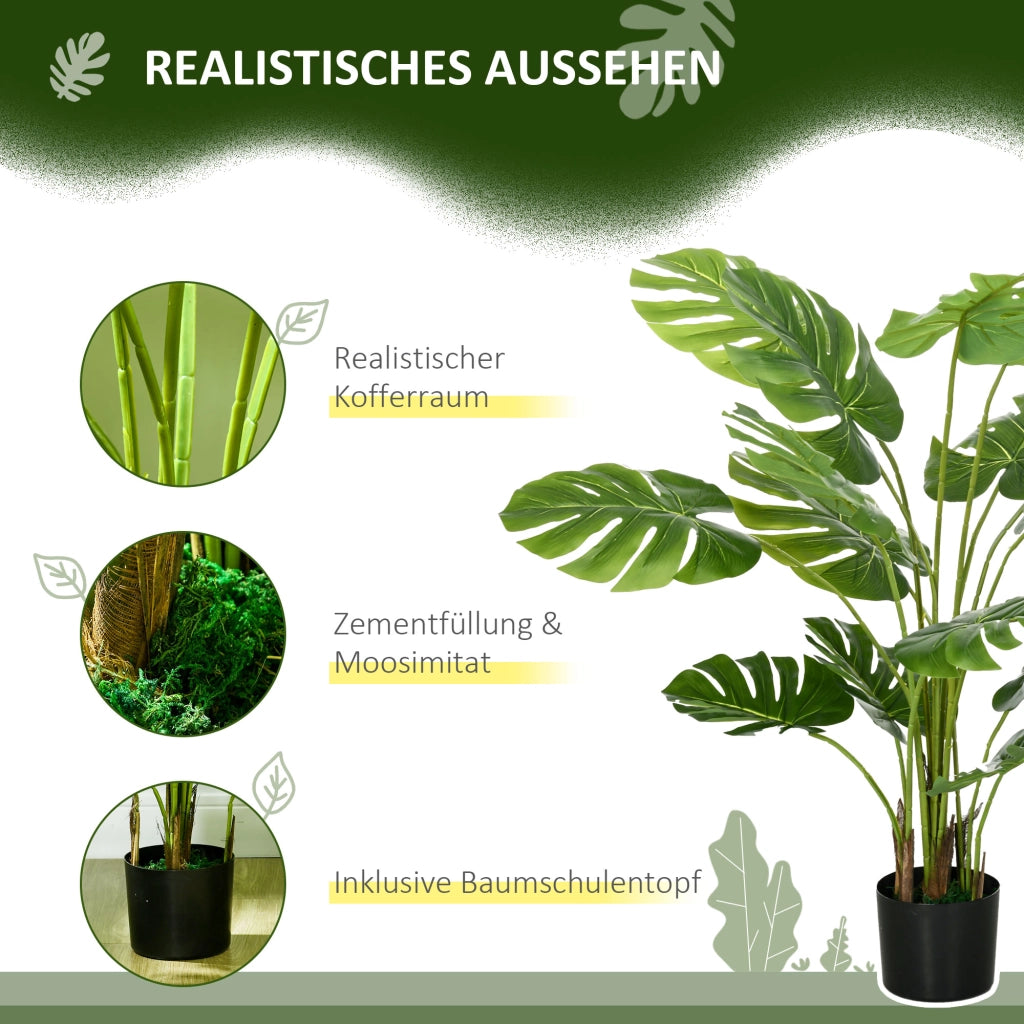 Pianta Artificiale Monstera Deliciosa Realistica ¨C zephmum ¨C 17.5x17.5x120 cm, Verde, con Vaso e Terriccio