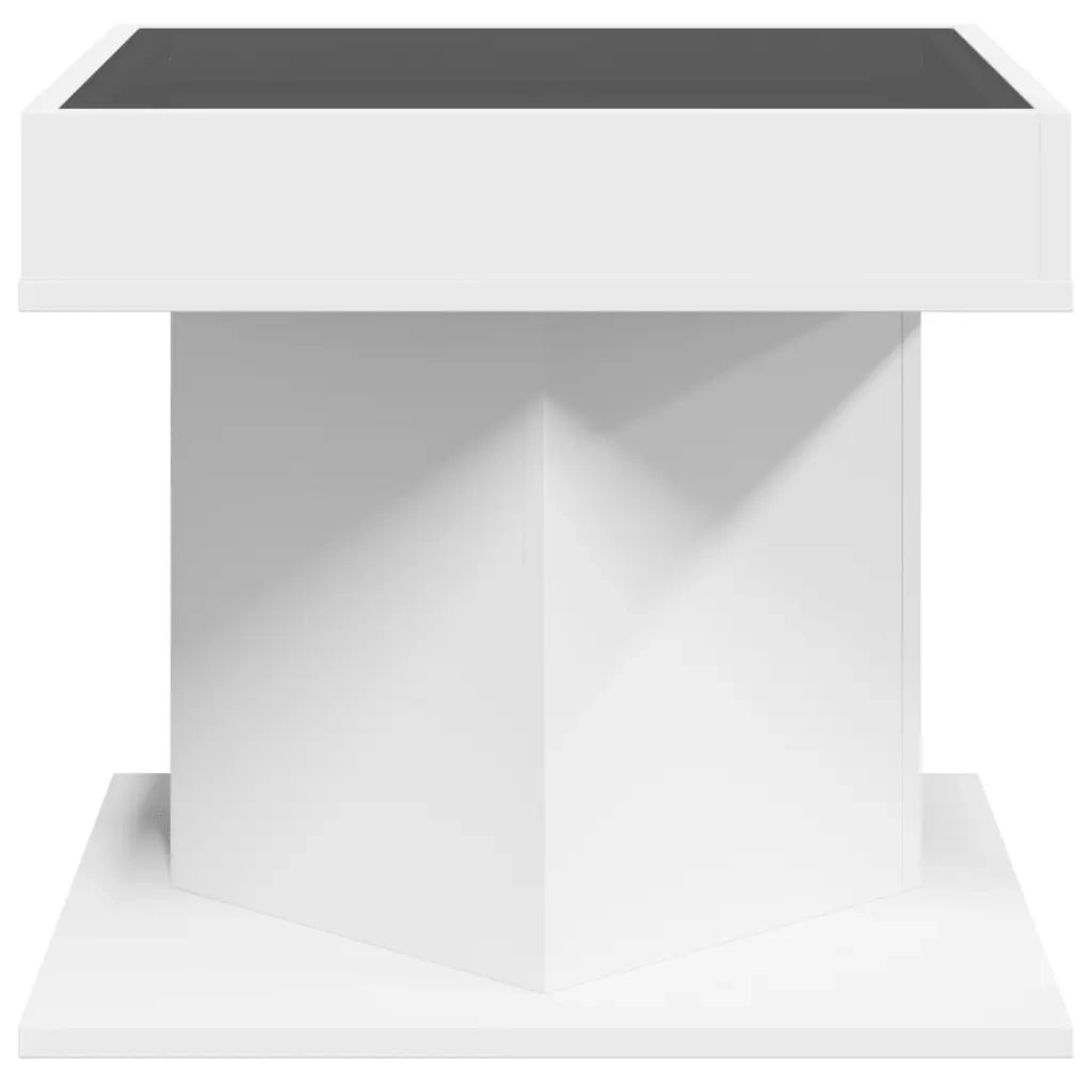 Tavolino Salotto con LED-Tavolino da soggiorno-Tavolo Bianco 50x50x45 cm Legno Multistrato 567802