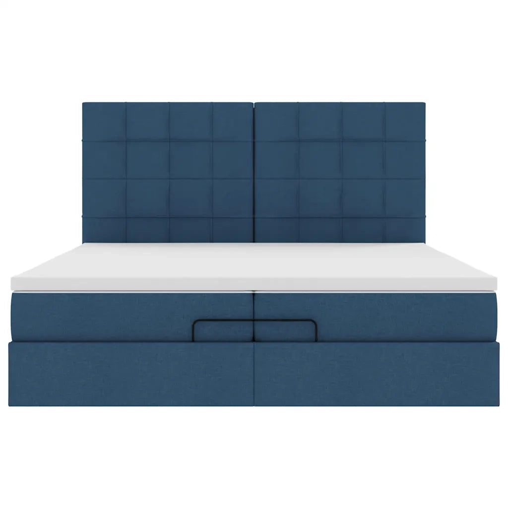 Struttura Letto Pouf con Materassi Blu 200x200 cm in Tessuto 3314037