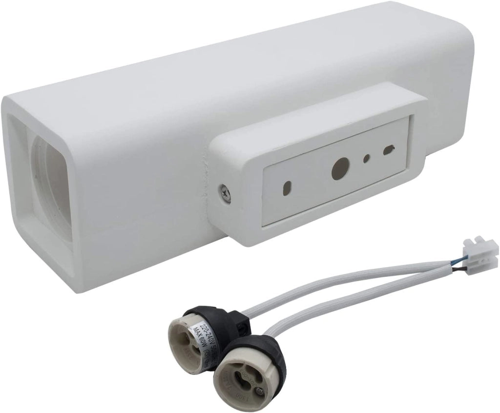 Applique in gesso design moderno a biemissione con doppio attacco per lampadine GU10 forma rettangolare