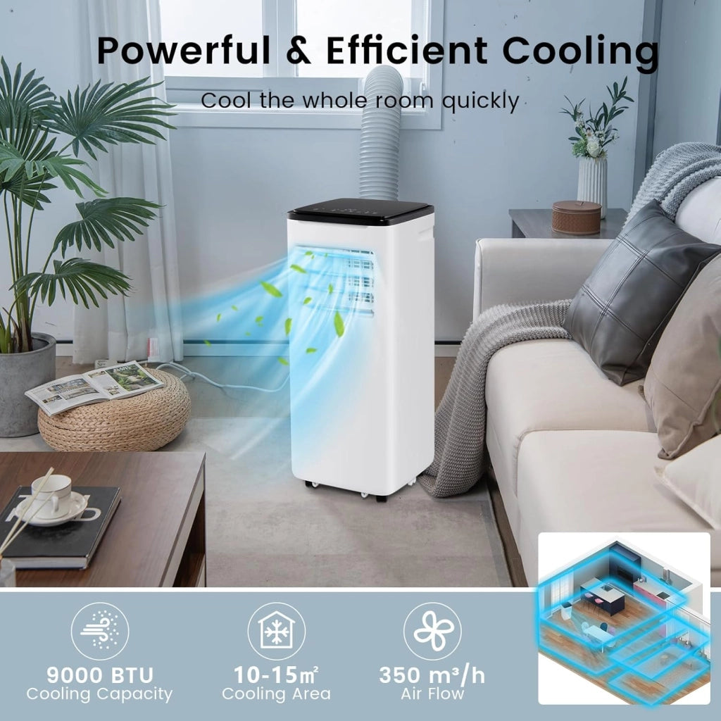 Condizionatore Portatile con Evacuazione 7000 BTU, Climatizzatore Portatile 4 in 1 Ventilatore & Deumidificatore & Raffreddatore & Riscaldamento, Timer 24H, 3 Modalità di Controllo Intelligente