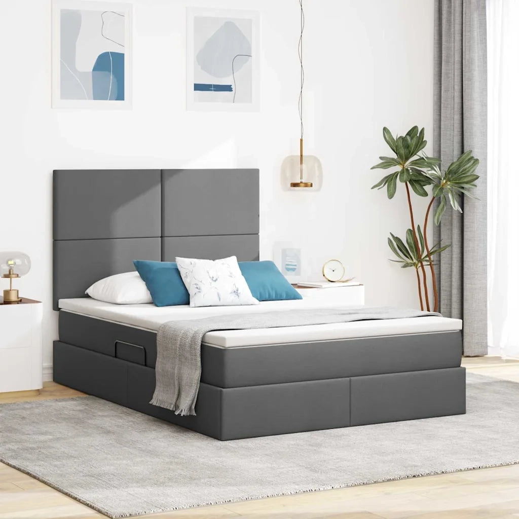 Letto con contenitore e LED con led Grigio scuro 140 x 200 cm