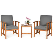 Set divano da esterno in legno di acacia a 3 pezzi con cuscini, Set di mobili da conversazione imbottiti per giardino Grigio-Set mobili da esterno