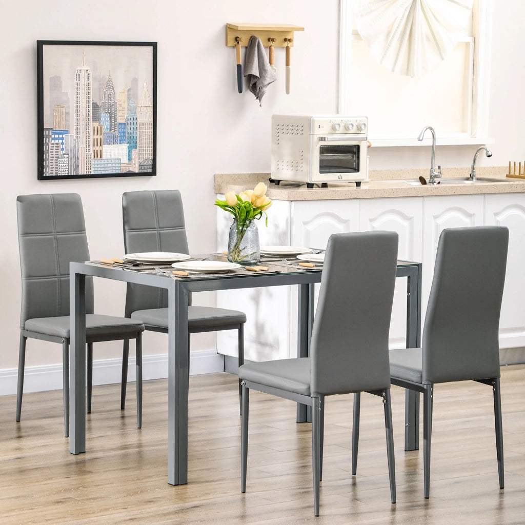 Set da Pranzo 5 Pezzi con Tavolo Allungabile e Sedie ¨C zephmum ¨C Grigio, Metallo, Vetro Temperato