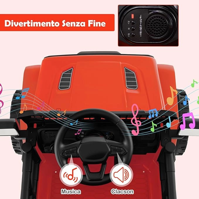 12V Macchina elettrcia per Bambini, Auto con Telecomando 3 Velocità Luci LED Musica, Doppi Motori, Veicolo Elettrico per Bambini 3+ Anni, Carico 30 kg (Rosso)