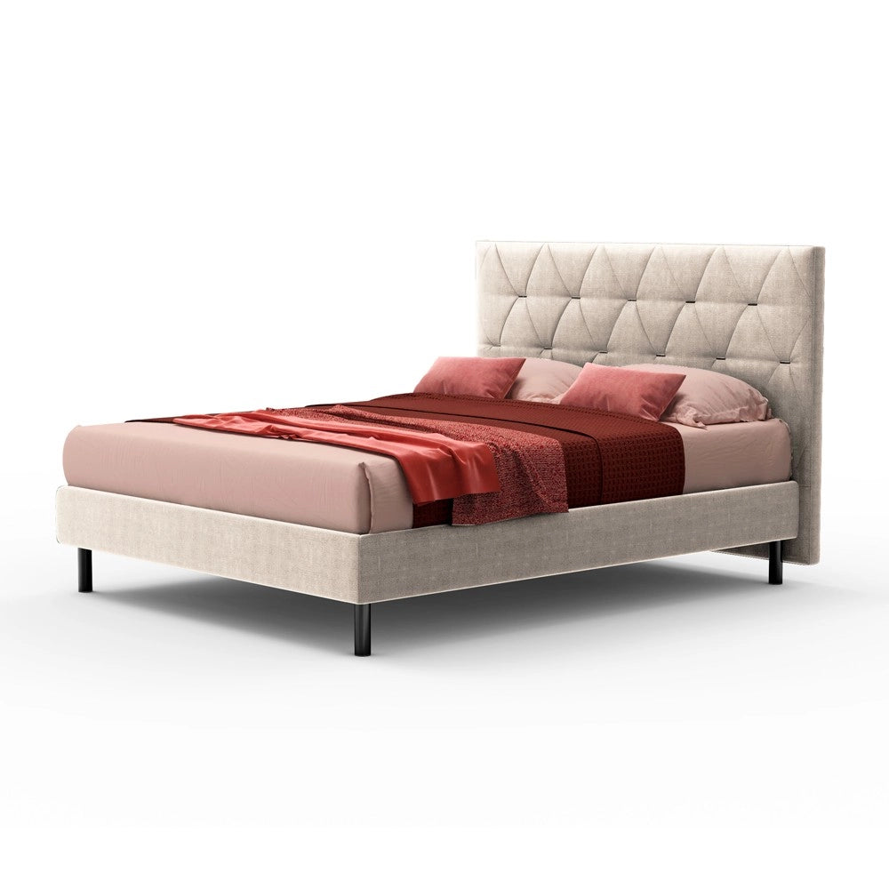 Letto Cody matrimoniale contenitore con testiera trapuntata colore beige