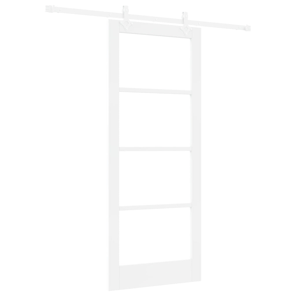 Set di Porta Scorrevole  con Hardware Bianco 83x202 cm Legno Massello in Pino