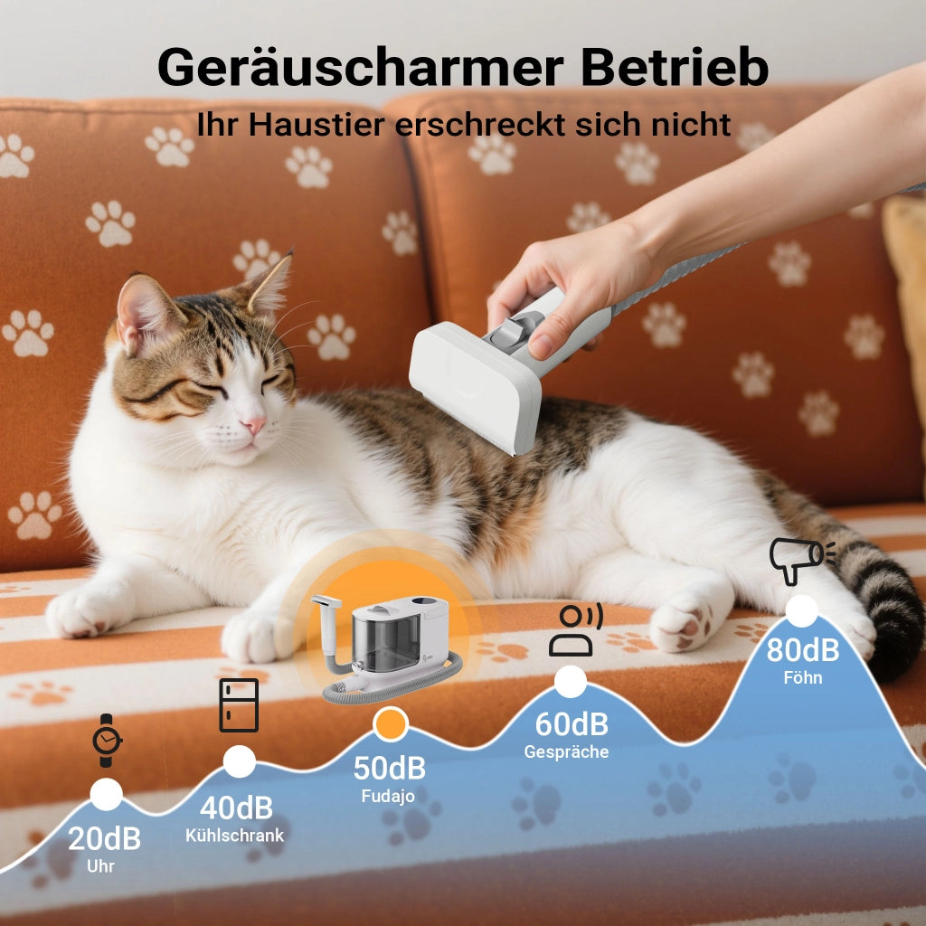 Fudajo Set per toelettatura di animali domestici 6 in 1, aspira peli per cani e gatti, tosatrice per cani, con accessori per la cura del pelo, colore bianco