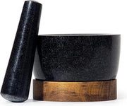 Set di Mortaio e Pestello Naturale per Specie - Granito - Nessuna Influenza sulla Fragranza delle Spezie - 12cm con Stampatore - Per la Macinazione di Spezie, Cipolle, Bocconi di Caffè e Altre Spezie - Nero