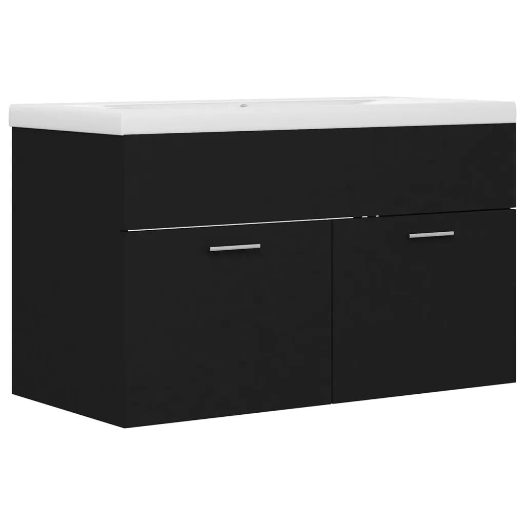 Mobile da Bagno con Lavabo Integrato-Armadietto da bagno con Lavandino Nero in Truciolato 763559