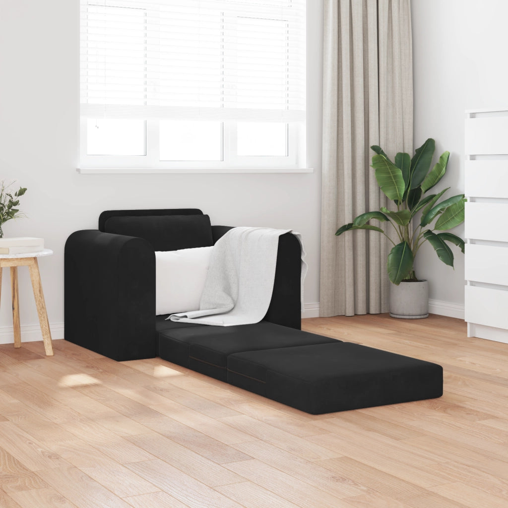 Divano Letto da Pavimento 2 in 1 Nero 98x71x83 cm in Velluto