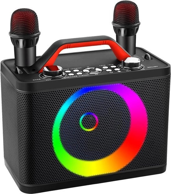 Impianto karaoke portatile per adulti - Macchina karaoke portatile K06 con 2 microfoni - Luce dinamica - Ingresso TF/USB AUX-in TWS - Impianto karaoke per feste e compleanni per adulti