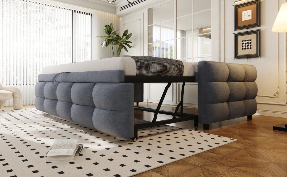 Letto imbottito estraibile 90/180x190 cm in tessuto Teddy grigio con rete a doghe