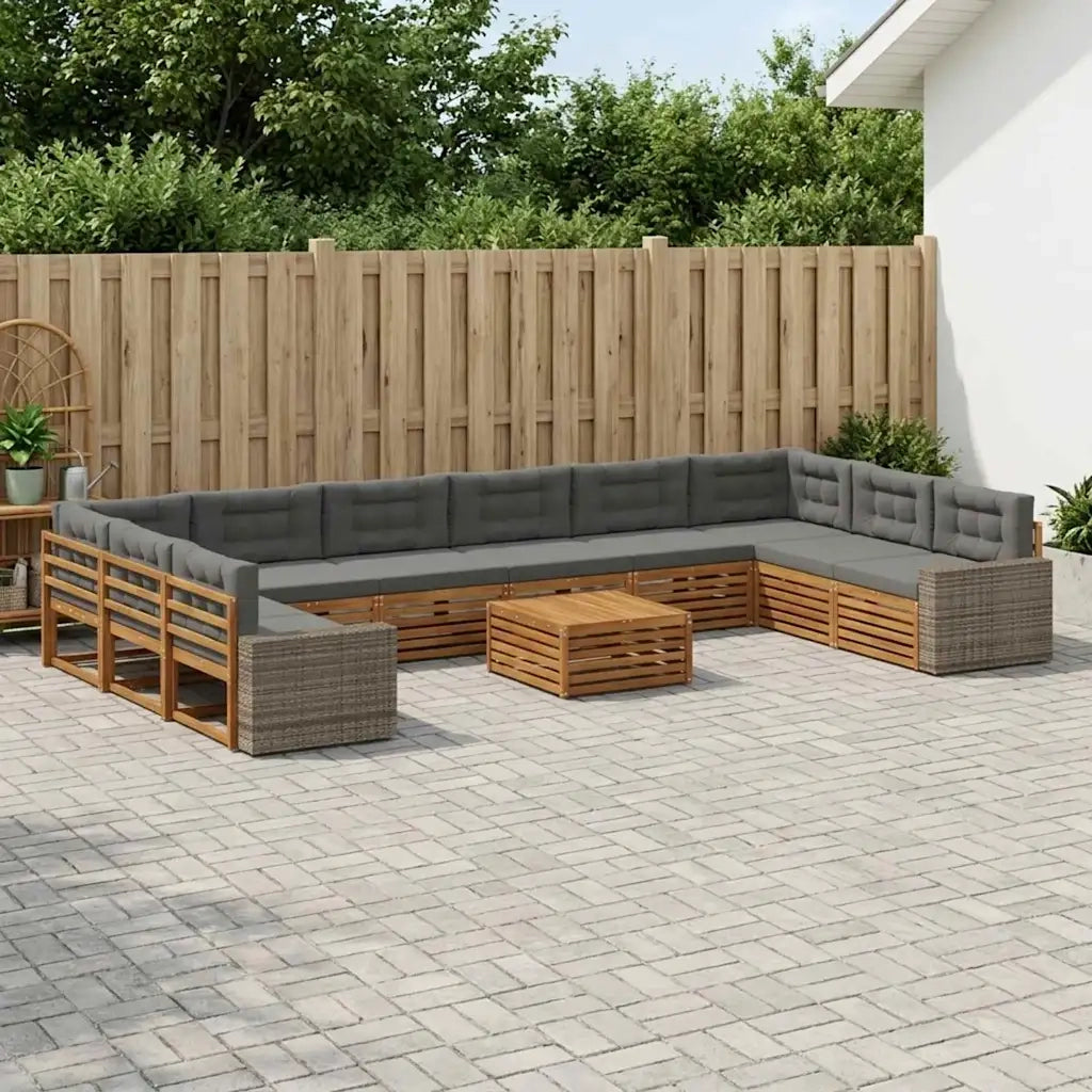 Set divani con cuscino 11 pcs Legno di Acacia Massello