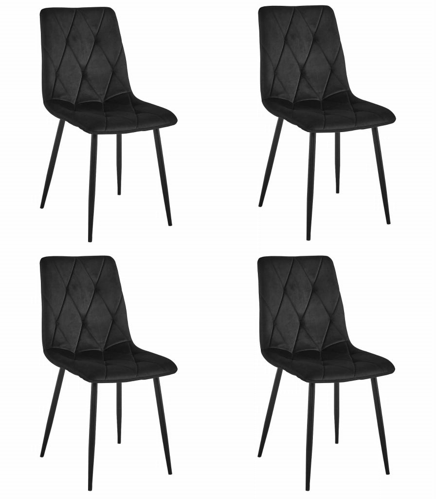 Set di 4 sedie Valora Tyra in velluto nero con gambe in metallo