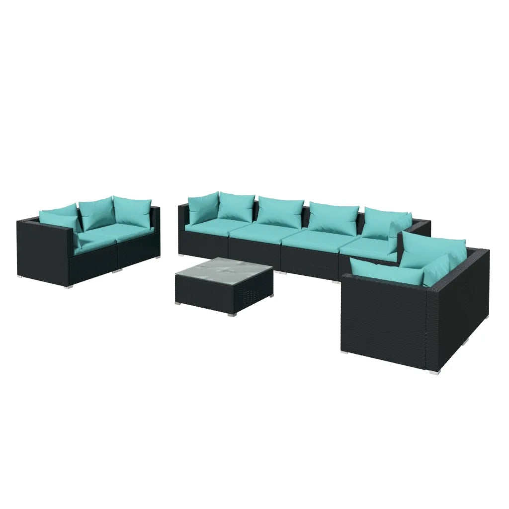 Set Divani da Giardino 9 pz con Cuscini in Polyrattan Nero cod mxl 35416