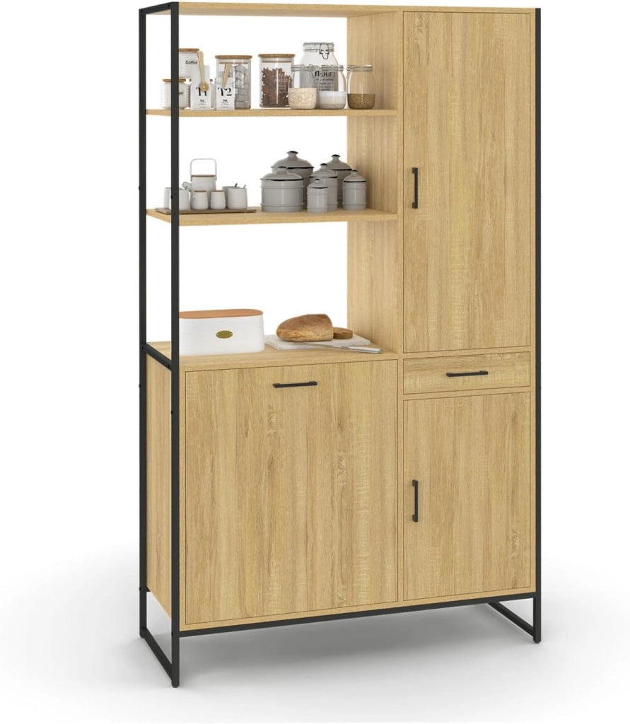Credenza da cucina DETROIT con colonna portaoggetti 100 CM, 3 ante + cassetto, design industriale